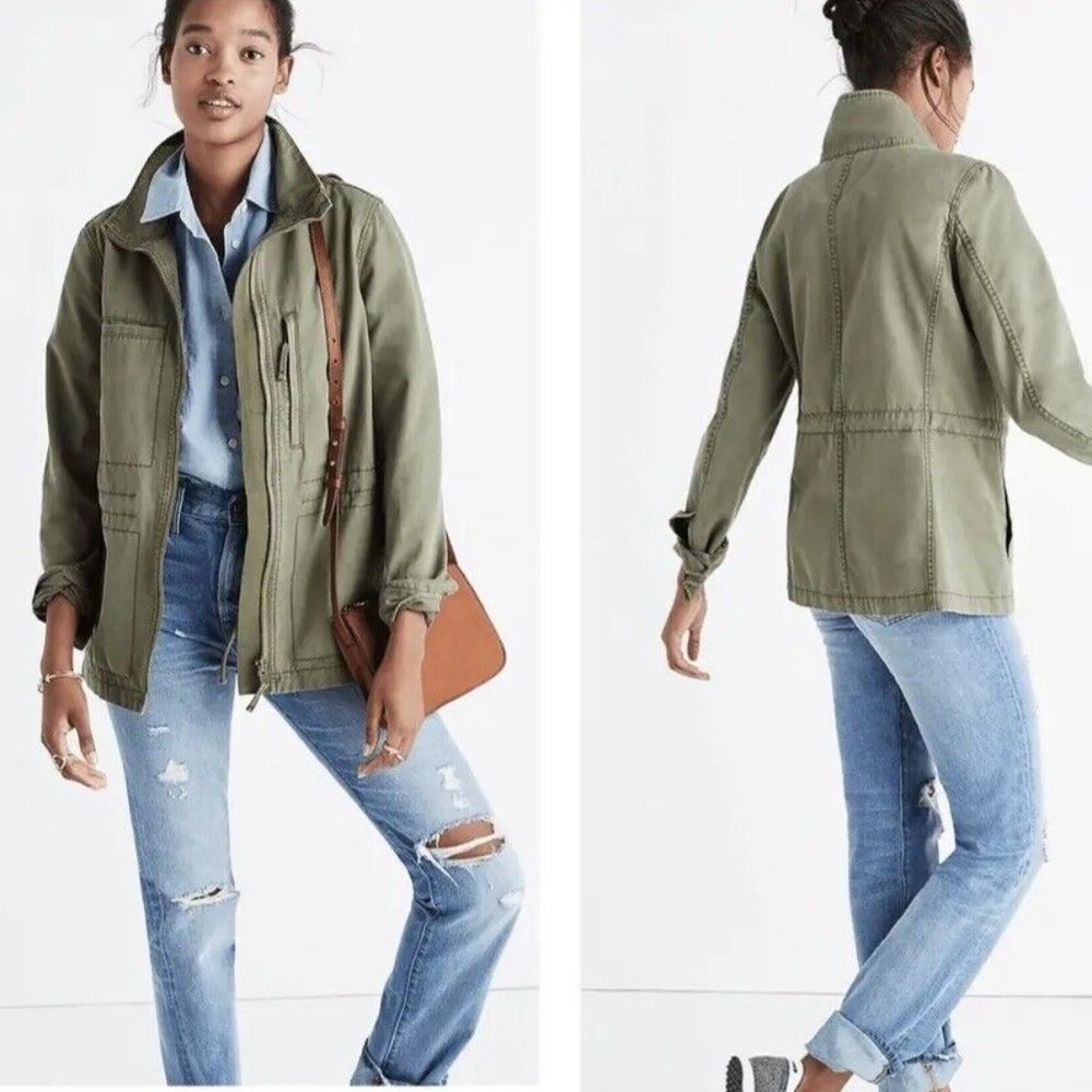 **Madewell "Passage Jacket" | XXS | Army Surplus Green | Cinch Waist | Pockets**